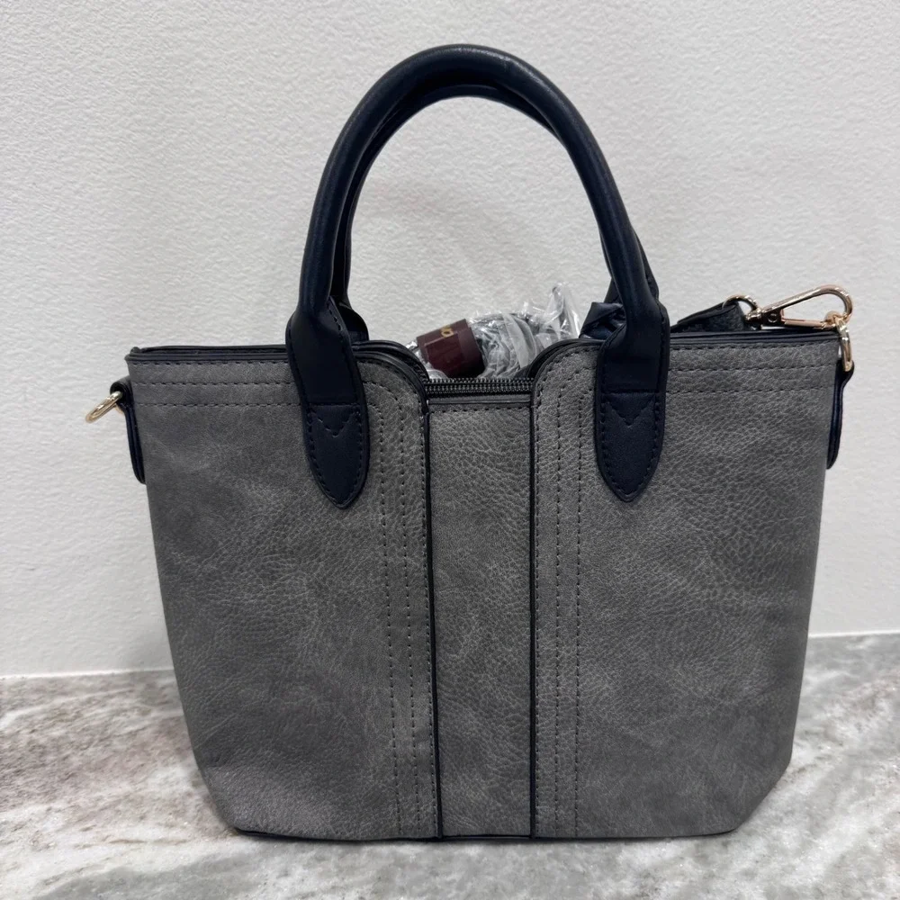Montana West Gray Vegan Leather Satchel Handbag with Bow and Crossbody Strap